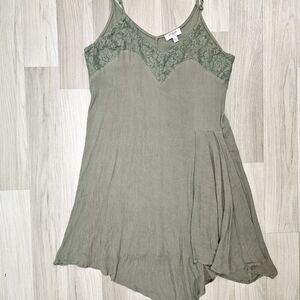 Umgee Womens Green Dress Spaghetti Strap Gathered Waist V-neck Lace Large